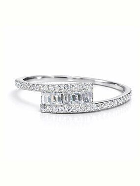 💎 EF Collection 14K White Gold Baguette & Pavé Diamond Bypass Ring